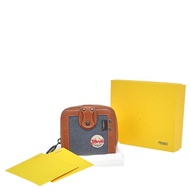 مملوكة مسبقًا Fendi Brown/Blue Leather and Denim Compact Wallet