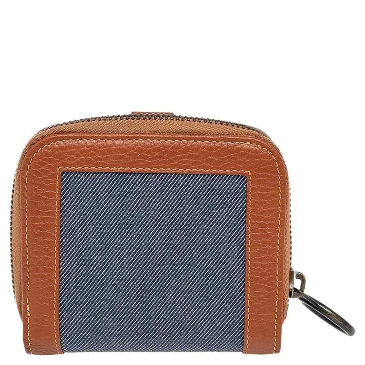 مملوكة مسبقًا Fendi Brown/Blue Leather and Denim Compact Wallet