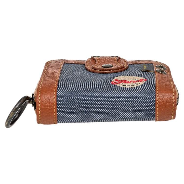مملوكة مسبقًا Fendi Brown/Blue Leather and Denim Compact Wallet