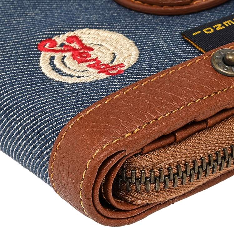 مملوكة مسبقًا Fendi Brown/Blue Leather and Denim Compact Wallet