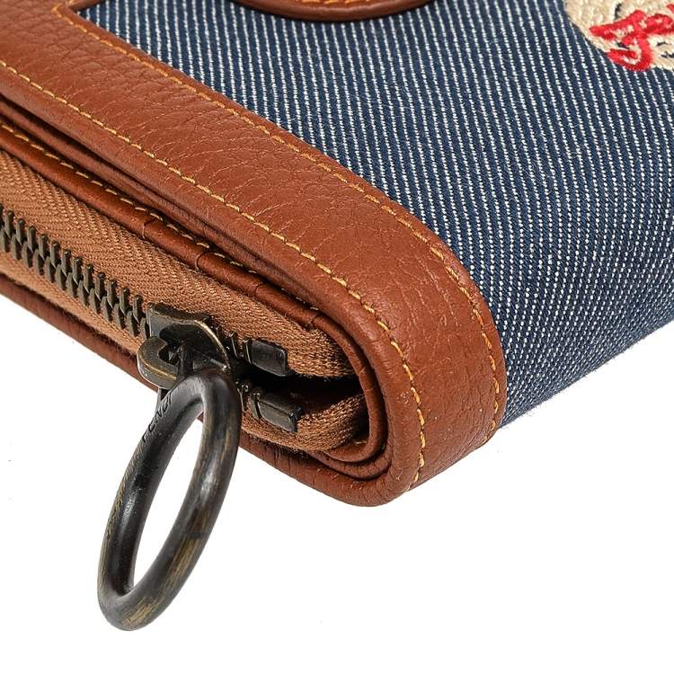 مملوكة مسبقًا Fendi Brown/Blue Leather and Denim Compact Wallet