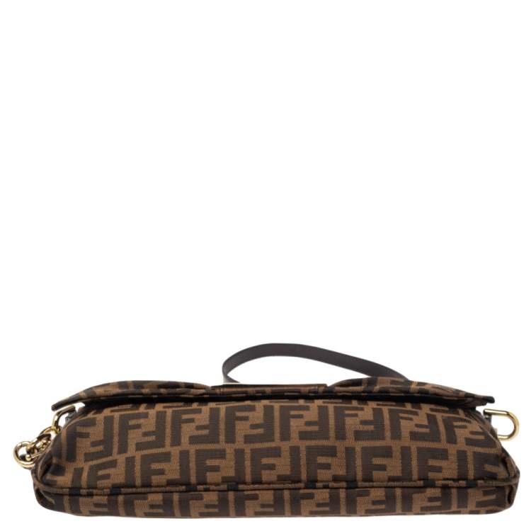 Pre Owned Fendi Tobacco Zucca Canvas and Patent Leather Mia Flap Bag
