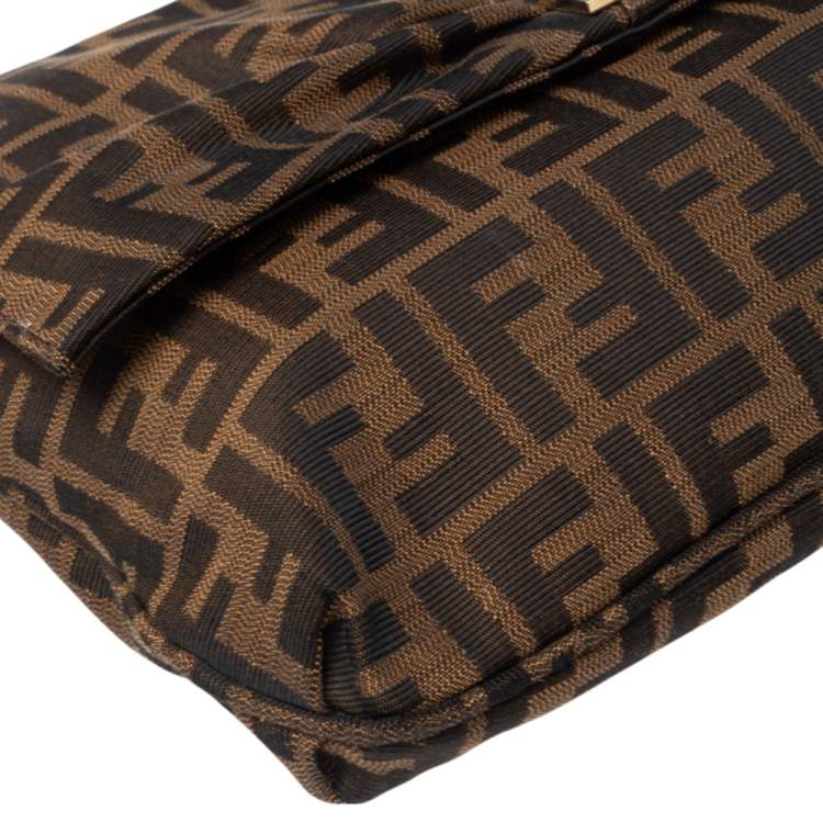 Pre Owned Fendi Tobacco Zucca Canvas and Patent Leather Mia Flap Bag