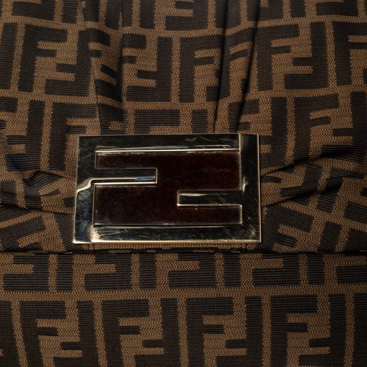Pre Owned Fendi Tobacco Zucca Canvas and Patent Leather Mia Flap Bag