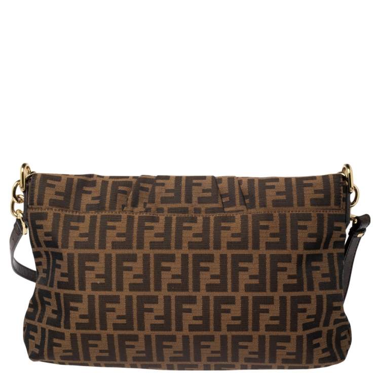 Pre Owned Fendi Tobacco Zucca Canvas and Patent Leather Mia Flap Bag