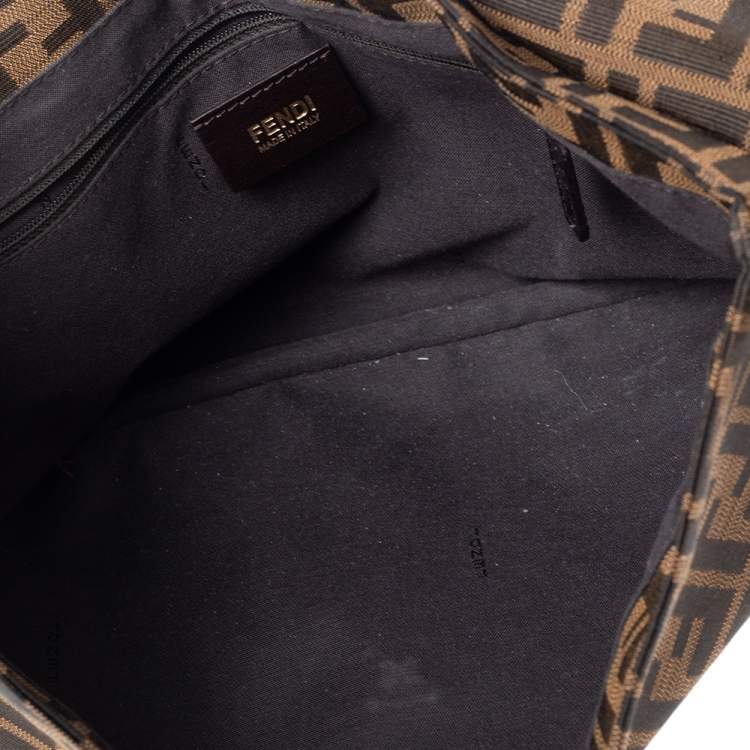 Pre Owned Fendi Tobacco Zucca Canvas and Patent Leather Mia Flap Bag