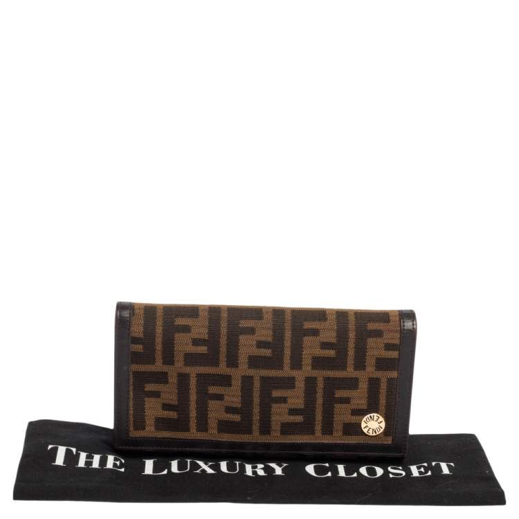 Pre Owned Fendi Tobacco Zucca Canvas and Leather Continental Flap Wallet