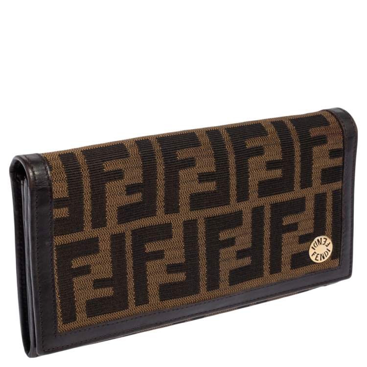 Pre Owned Fendi Tobacco Zucca Canvas and Leather Continental Flap Wallet