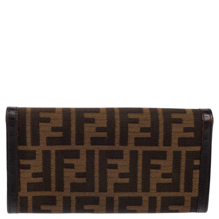 Pre Owned Fendi Tobacco Zucca Canvas and Leather Continental Flap Wallet