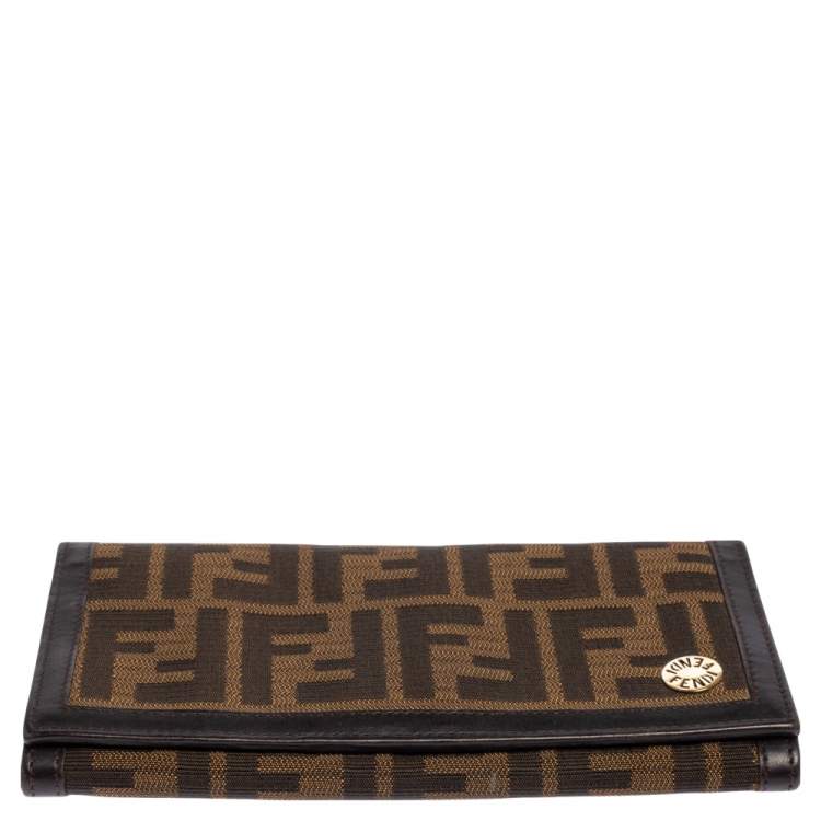 Pre Owned Fendi Tobacco Zucca Canvas and Leather Continental Flap Wallet