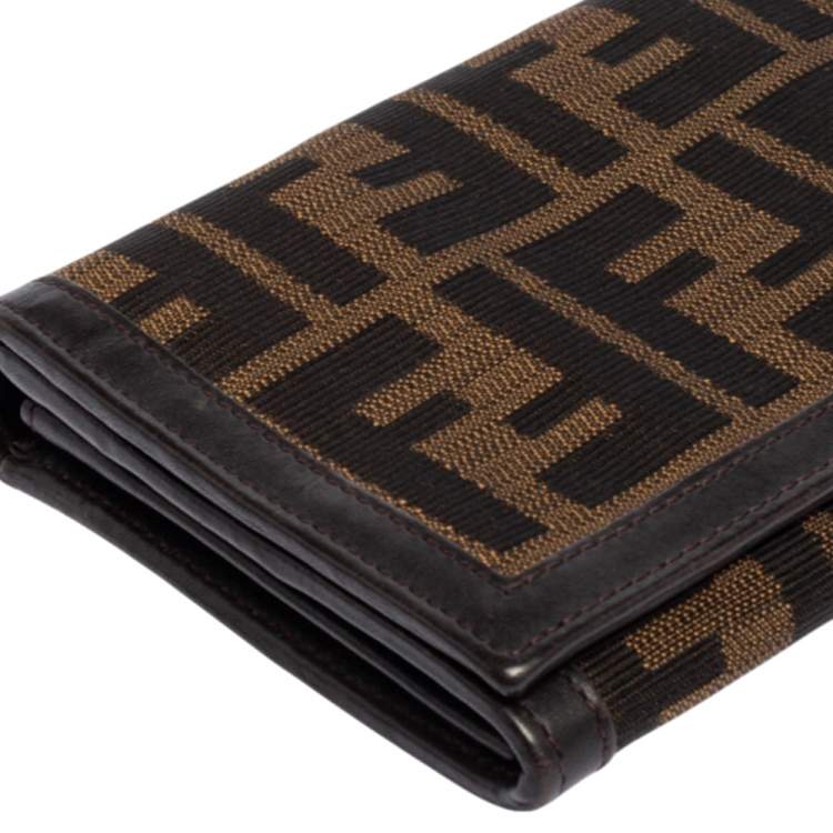 Pre Owned Fendi Tobacco Zucca Canvas and Leather Continental Flap Wallet