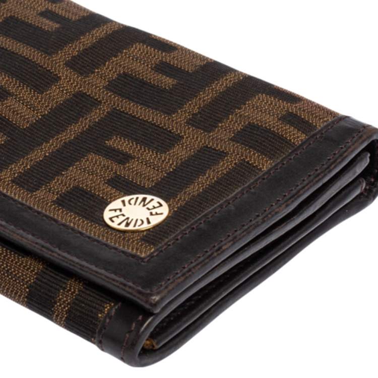 Pre Owned Fendi Tobacco Zucca Canvas and Leather Continental Flap Wallet