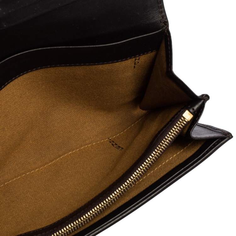Pre Owned Fendi Tobacco Zucca Canvas and Leather Continental Flap Wallet