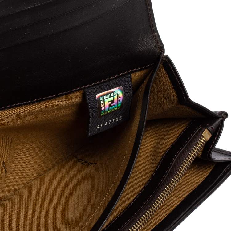 Pre Owned Fendi Tobacco Zucca Canvas and Leather Continental Flap Wallet