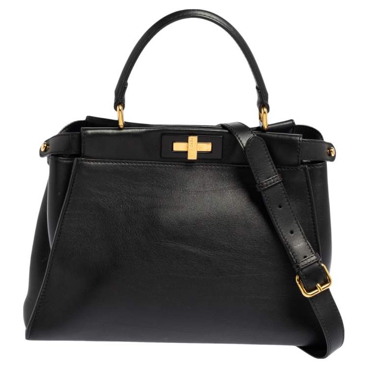 【FENDI】 black leather pekaboo medium soft （関税送料込） Fendi Black Leather Medium Peekaboo Top Handle Bag Fendi | TLC