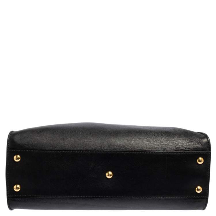Pre Owned Fendi Black Leather Medium Peekaboo Top Handle Bag