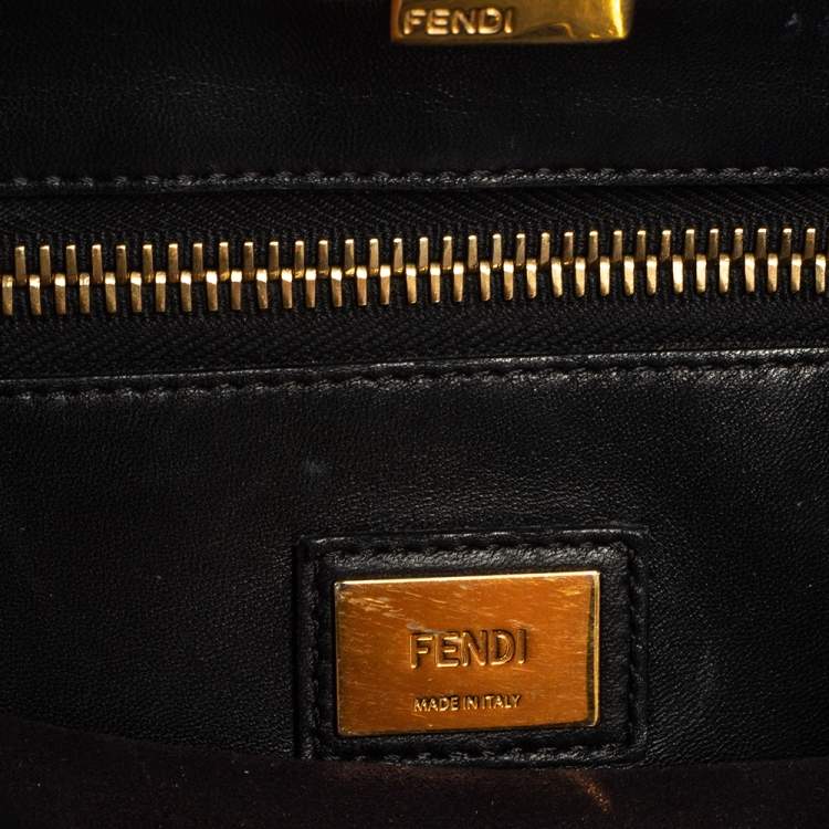 Pre Owned Fendi Black Leather Medium Peekaboo Top Handle Bag