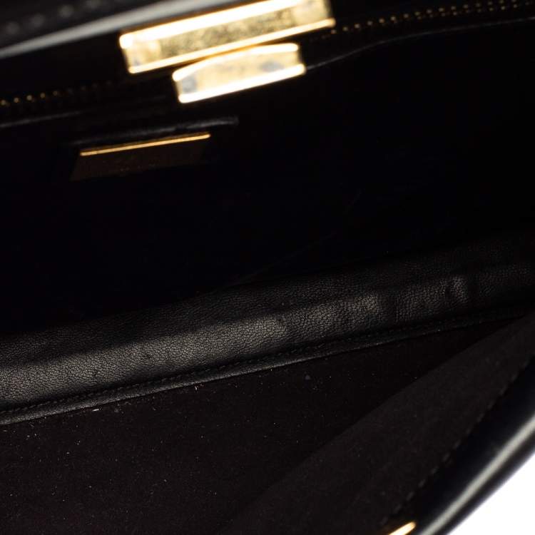 Pre Owned Fendi Black Leather Medium Peekaboo Top Handle Bag