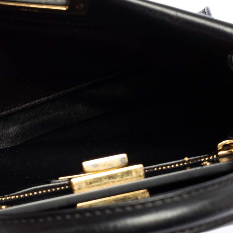 Pre Owned Fendi Black Leather Medium Peekaboo Top Handle Bag