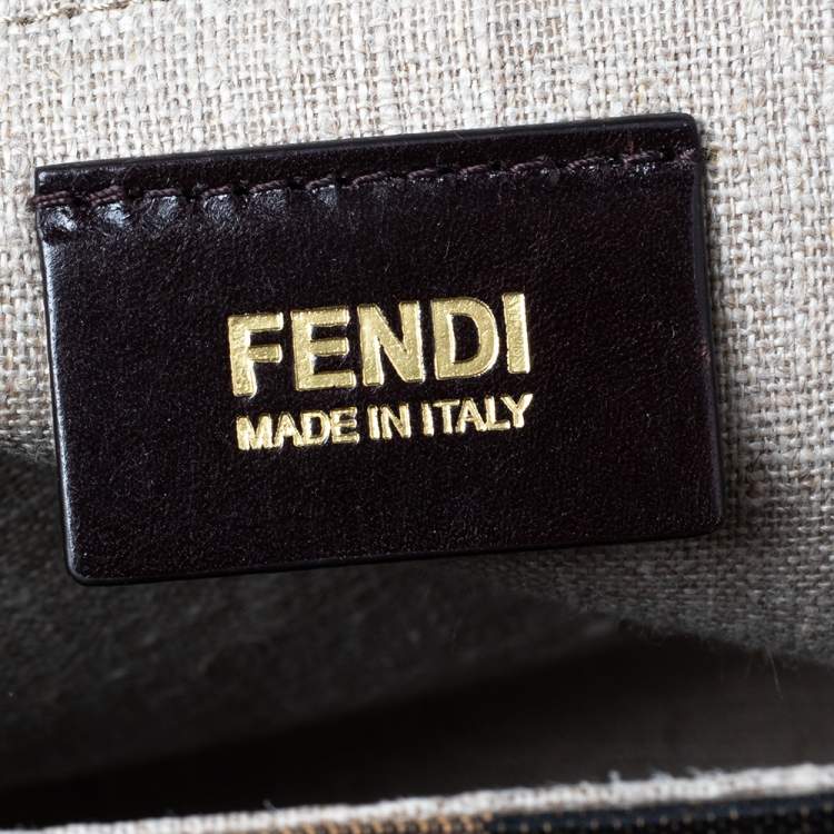 Pre Owned Fendi Black/Tobacco Penguin Stripe Canvas and Leather Silvana Top Handle Bag
