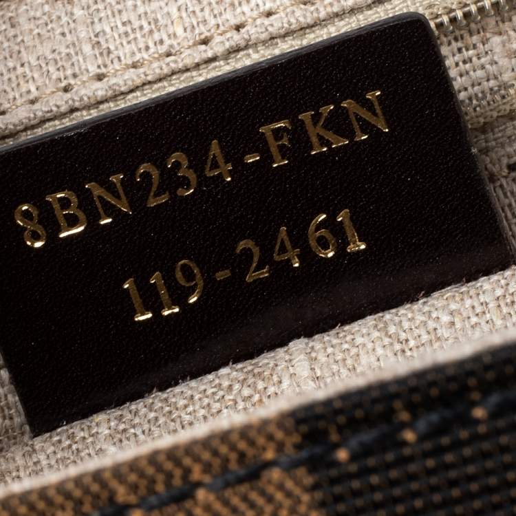 Pre Owned Fendi Black/Tobacco Penguin Stripe Canvas and Leather Silvana Top Handle Bag