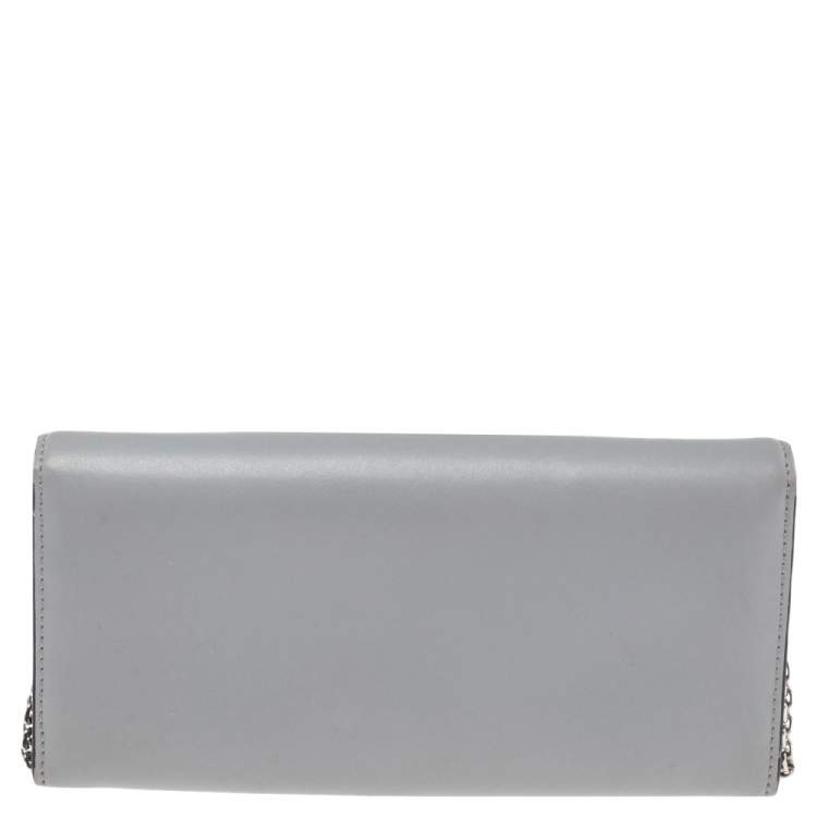 Pre Owned Fendi Grey Leather Studded Flap Wallet On Chain