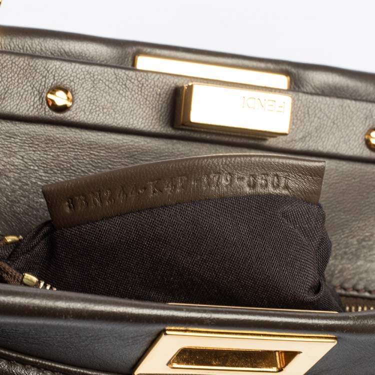 Pre Owned Fendi Dark Beige Leather Mini Peekaboo Top Handle Bag