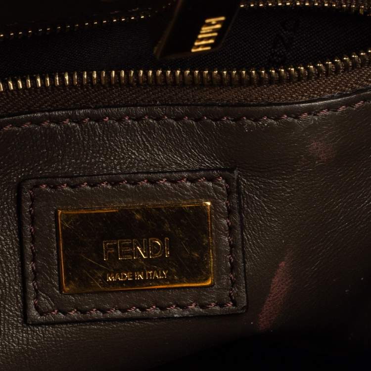 Pre Owned Fendi Dark Beige Leather Mini Peekaboo Top Handle Bag
