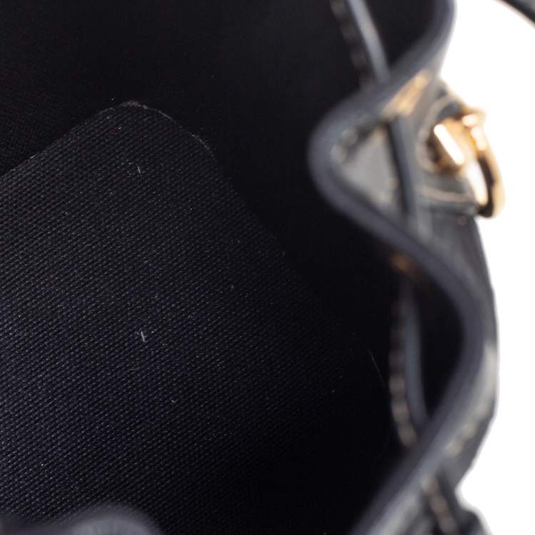 Pre Owned Fendi Black FF Embroidered Canvas and Leather Mini Mon Tresor Drawstring Bucket Bag