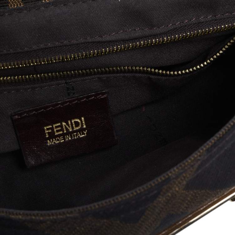 Pre Owned Fendi Tobacco Zucca Canvas And Leather Maxi Baguette Flap Shoulder Bag