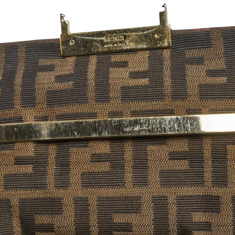 Pre Owned Fendi Tobacco Zucca Canvas And Leather Maxi Baguette Flap Shoulder Bag