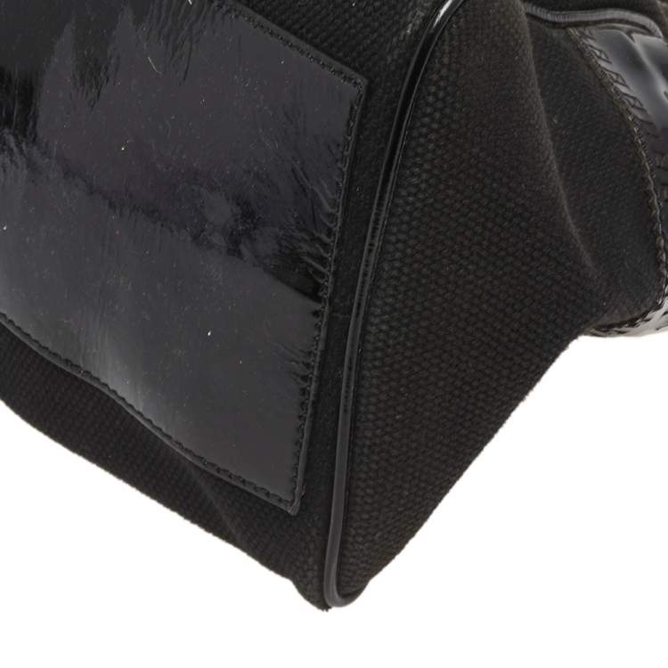 Pre Owned Fendi Black Canvas and Patent Leather Studded Medium Chef De Jour Bag