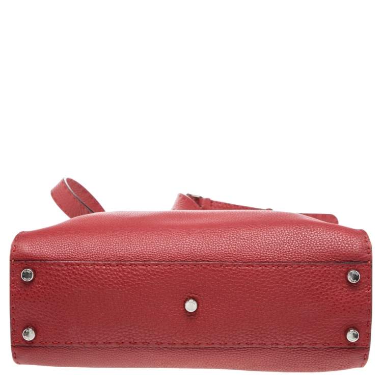 Pre Owned Fendi Red Leather Medium Selleria Peekaboo Top Handle Bag