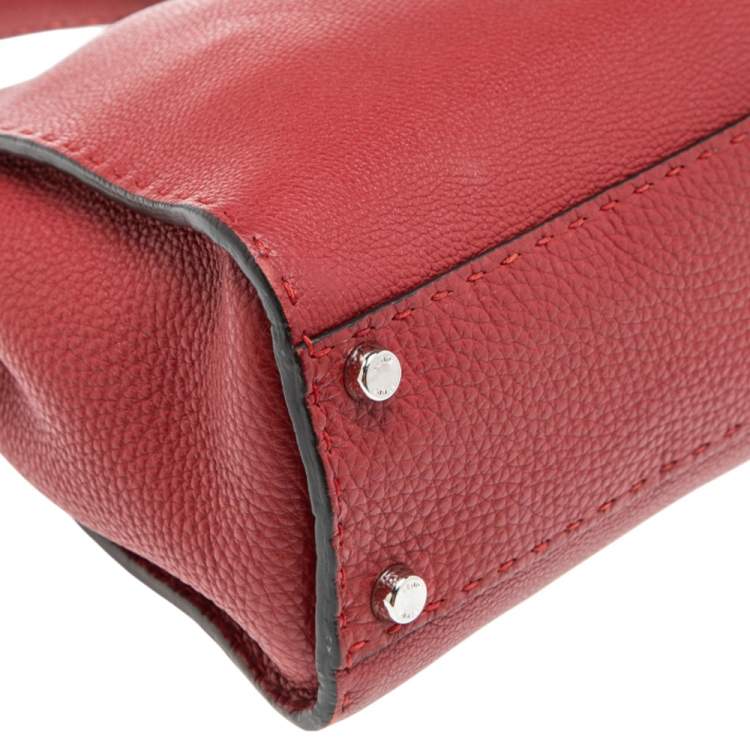 Pre Owned Fendi Red Leather Medium Selleria Peekaboo Top Handle Bag