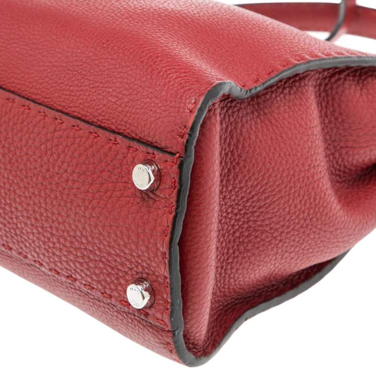 Pre Owned Fendi Red Leather Medium Selleria Peekaboo Top Handle Bag