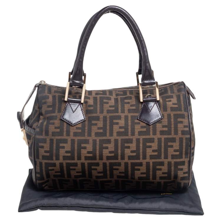 Pre Owned Fendi Tobacco Zucca Canvas and Leather Boston Bag