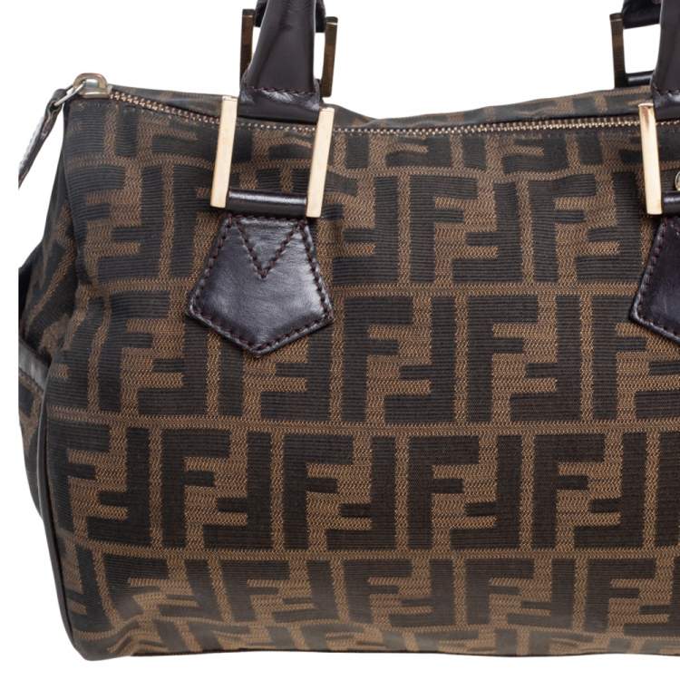 Pre Owned Fendi Tobacco Zucca Canvas and Leather Boston Bag