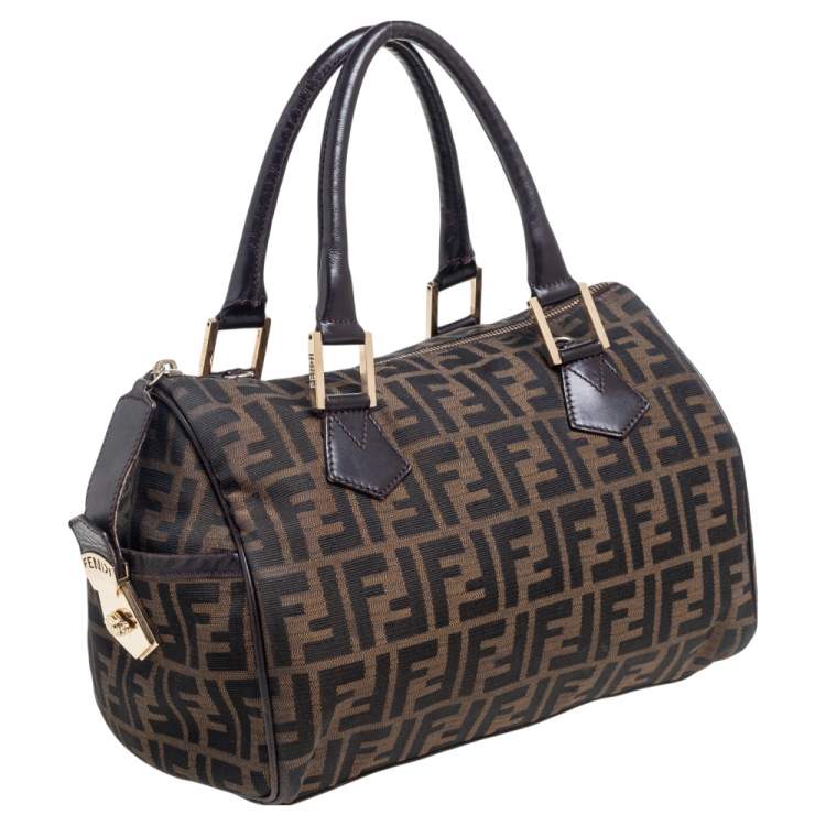 Pre Owned Fendi Tobacco Zucca Canvas and Leather Boston Bag