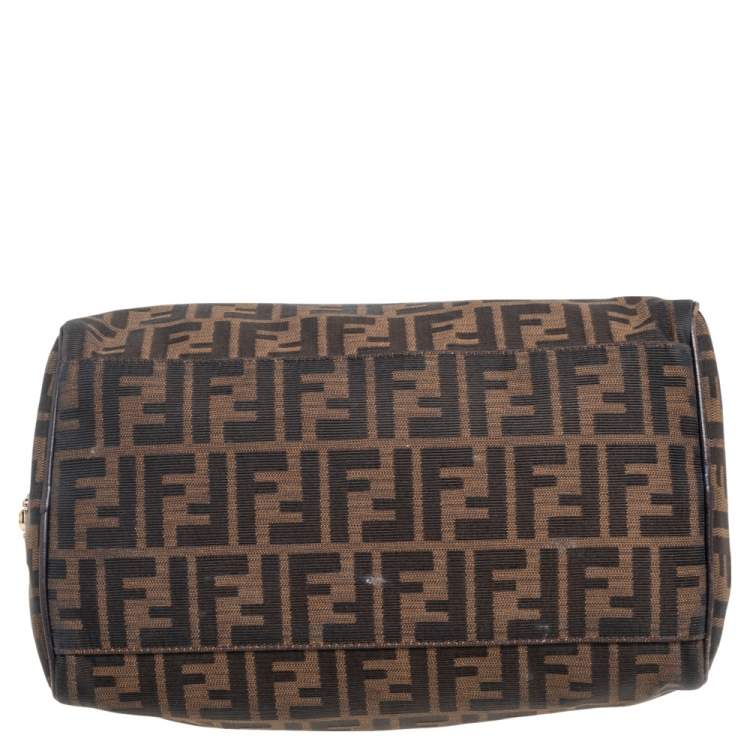 Pre Owned Fendi Tobacco Zucca Canvas and Leather Boston Bag