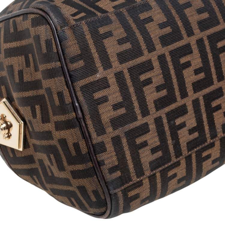 Pre Owned Fendi Tobacco Zucca Canvas and Leather Boston Bag