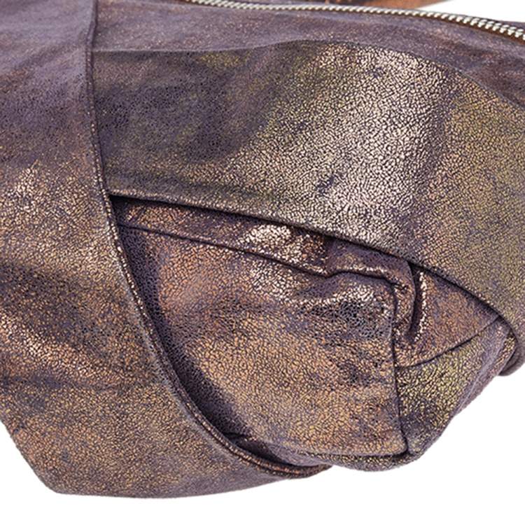 Pre Owned Fendi Metallic Purple Iridescent Leather Pleated Shoulder Bag