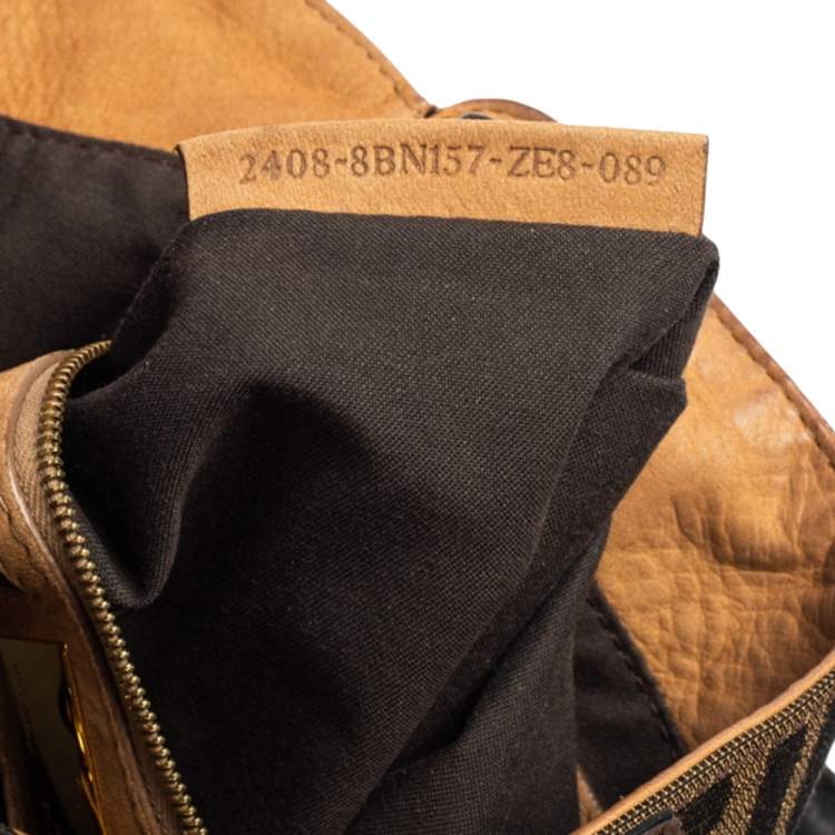 مملوكة مسبقًا Fendi Brown/Black Zucca Canvas and Suede Small Studded Chef De Jour Satchel