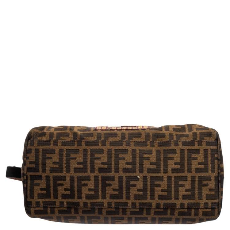 مملوكة مسبقًا Fendi Brown/Black Zucca Canvas and Suede Small Studded Chef De Jour Satchel