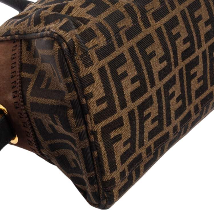مملوكة مسبقًا Fendi Brown/Black Zucca Canvas and Suede Small Studded Chef De Jour Satchel