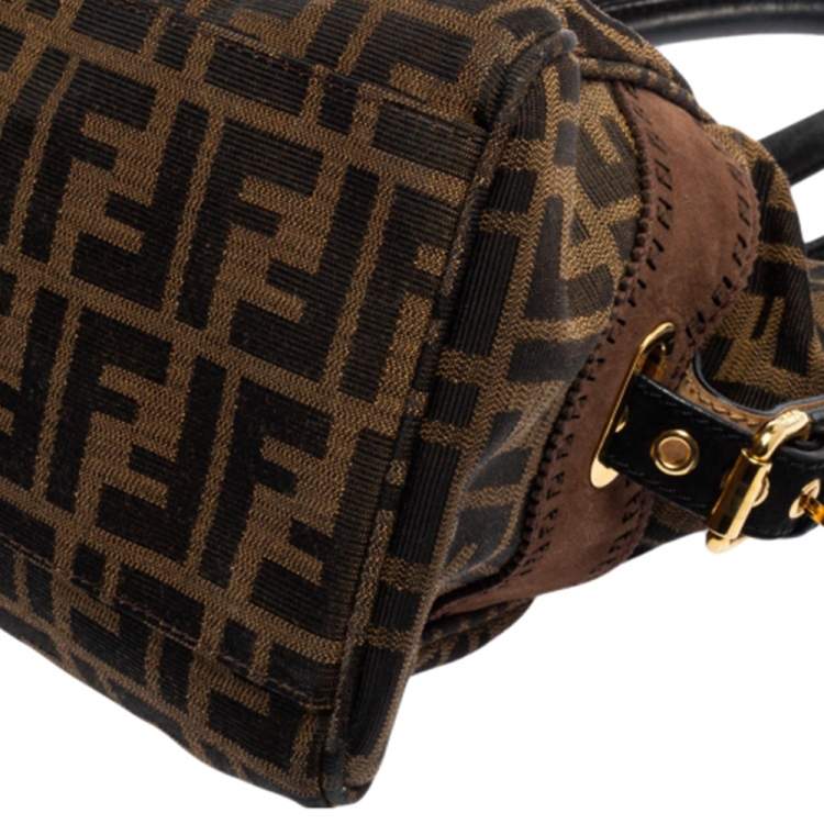 مملوكة مسبقًا Fendi Brown/Black Zucca Canvas and Suede Small Studded Chef De Jour Satchel