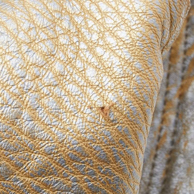 Pre Owned Fendi Metallic Gold Leather Holographic Textured Spy Hobo