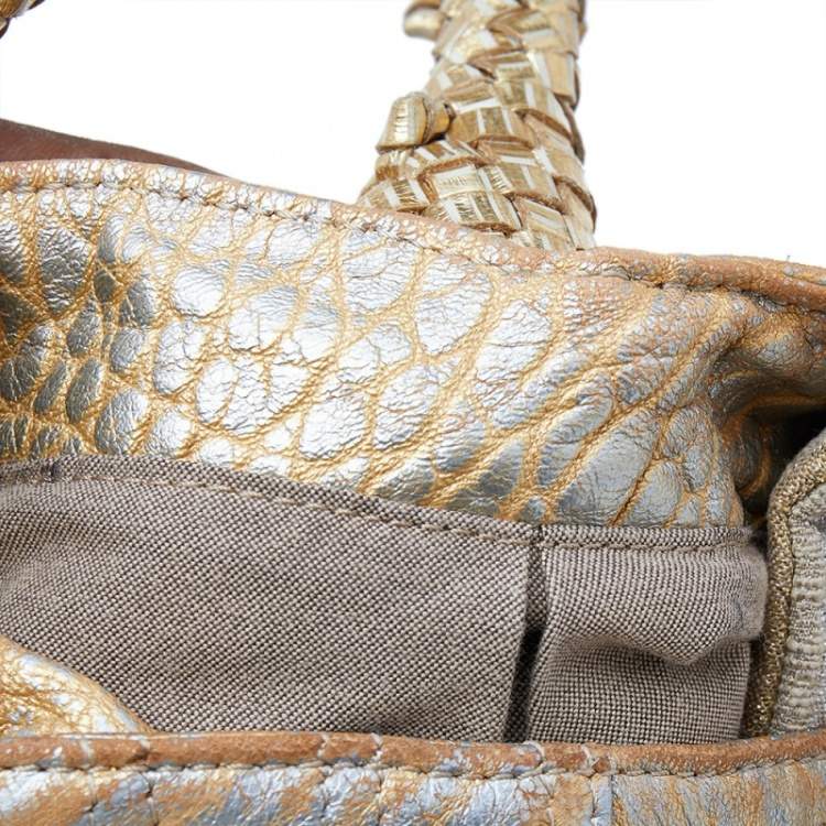 Pre Owned Fendi Metallic Gold Leather Holographic Textured Spy Hobo