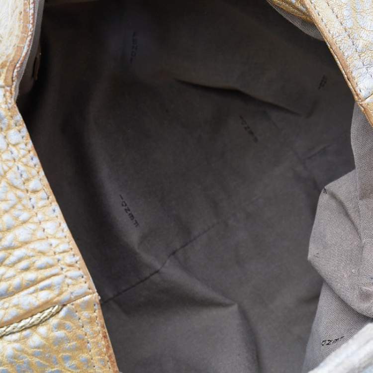 Pre Owned Fendi Metallic Gold Leather Holographic Textured Spy Hobo