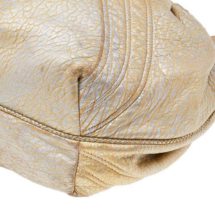 Pre Owned Fendi Metallic Gold Leather Holographic Textured Spy Hobo