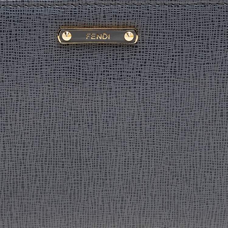 Pre Owned Fendi Grey Leather Zip Around Continental Wallet